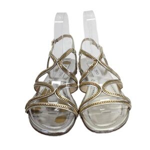 Jimmy Choo Womens Chainlink Strappy Sandals Gold Tone Leather Size 37